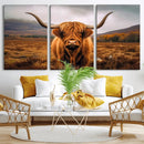 Highland Cow Longhorn Wall Art – Rustic Canvas Print, Framed