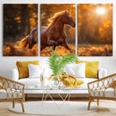Running Horse Sunset Forest Wall Art Canvas Print
