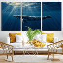 Whale under Ocean Wall Art Canvas Print