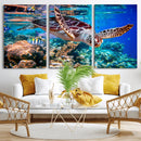 Underwater Coral Reef Sea Turtle Wall Art Canvas Print,