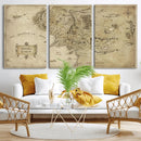 Vintage Middle Earth Map Wall Art Canvas – Lord of the Rings
