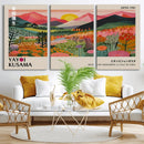 Yayoi Kusama Landscape Canvas Print, Vibrant Floral Mountain Art Print, Framed Botanical Wall Art -