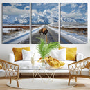 Bison Wall Art - Snowy Road Wall Art – Framed Mountain by MyGreatCanvas | Canvas Wall Art Prints | Photo Prints & Wall Decor