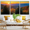 Golden Sunset Over Mountain Forest Canvas Wall Art Print -