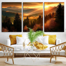 Golden Sunset Over Mountain Forest Canvas Wall Art Print -
