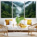 Mountain Forest River Canvas Wall Art Print - Serene Nature
