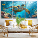 Sea Turtle Underwater Canvas Wall Art Print - Vibrant Ocean