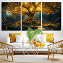 Golden Tree of Life Canvas Wall Art Print - Majestic Glowing