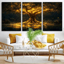 Golden Tree of Life Canvas Wall Art Print - Majestic Glowing