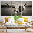 Texas Longhorn Cow Canvas Wall Art Print - Large Rustic