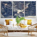 Large Abstract Blue and Gold Canvas Wall Art Fluid Ink