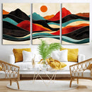 Western Wall Decor - Large Triptych Mountain Canvas - Boho