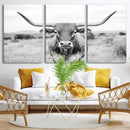 Highland Cow Wall Art Canvas Print – Black and White Western