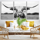 Highland Cow Wall Art Canvas Print – Black and White Western