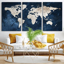 Vintage World Map Canvas Wall Art - Framed Map Print for