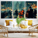 Urban Night Jazz Wall Art Canvas Print – Moody Rain-Soaked