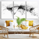 Flight Routes Air Traffic Map Canvas Wall Art - Framed -