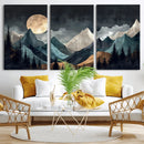 Moonlit Mountain Wall Art Canvas Print – Silhouetted Pines