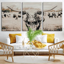 Texas Longhorn Wall Art Canvas Print – Framed Speckled Bull