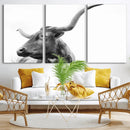 Longhorn Wall Art Canvas Print – Framed Monochrome Ranch Cow