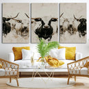 Longhorn Cattle Wall Art Canvas Print – Framed Bison Herd