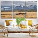 Grand Teton Park Wild Horses Wall Art Canvas Print – Framed