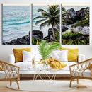 Tropical Coastline Wall Art Canvas Print – Framed Palm Tree