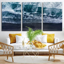 Black Beach Wall Art Canvas Print – Framed Aerial Ocean View
