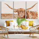 Longhorn Bull Wall Art Canvas Print – Framed Western Cow