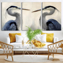 Blue Heron Pair Wall Art Canvas Print – Framed Coastal Bird
