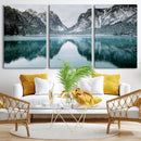 Mountain Lake Wall Art Canvas Print – Snowy Peaks Winter