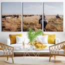 Western Wall Art Canvas Print – Framed Cowboy Cattle Drive
