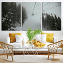 Ski Lift Wall Art Canvas Print – Snowy Pines Misty Landscape