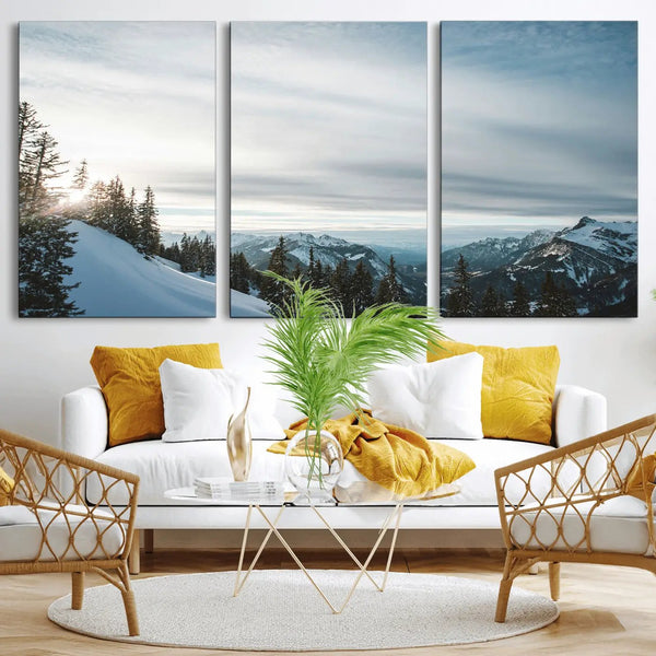 Snowy Mountains Wall Art Canvas Print – Framed Alpine