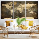 Large Framed Vintage World Map Wall Art Print for Home Wall