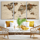 Vintage World Map Wall Art Canvas Print for Living Room,