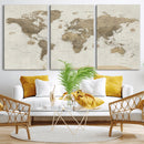Detailed World Map Wall Art Canvas Print