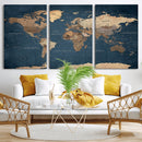 Navy Blue World Map Canvas Print – Framed Travel Map Wall