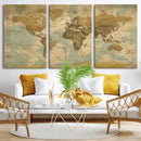 Vintage World Map Wall Art Canvas Print, Detailed World Map