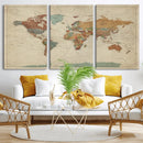 Vintage World Map Canvas Wall Art Print – Framed Modern