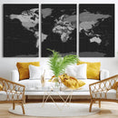 Black World Map Wall Art Canvas Print – Detailed Map of the by MyGreatCanvas | Canvas Wall Art Prints | Photo Prints & Wall Decor