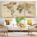 Rustic Vintage World Map Canvas Print – Framed Modern
