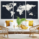 Black World Map Wall Art Canvas Print for Home Office and by MyGreatCanvas | Canvas Wall Art Prints | Photo Prints & Wall Decor