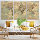 Vintage World Map Wall Art | Ready to Hang and Framed