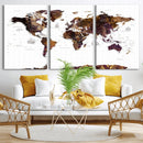 Rustic World Map Wall Art Canvas Print | Large World Map on