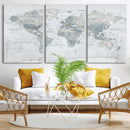 Push Pin World Map Canvas Print - Detailed Vintage World Map