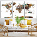 Watercolor World Map Canvas Print – Detailed Map of the