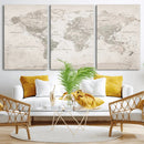 Antique Style World Map Canvas Print - Vintage Detailed