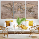 Grunge World Map Canvas Wall Art - Vintage Aged World Map