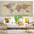 World Map Wall Art Canvas Print, Framed Rustic Atlas Art